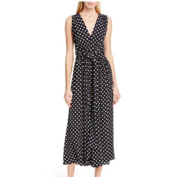 Kate Spade Black and White Lia Polka Dot Sleeveless V-Neck Wide Pant Jumpsuit 4 - Picture 2 of 7